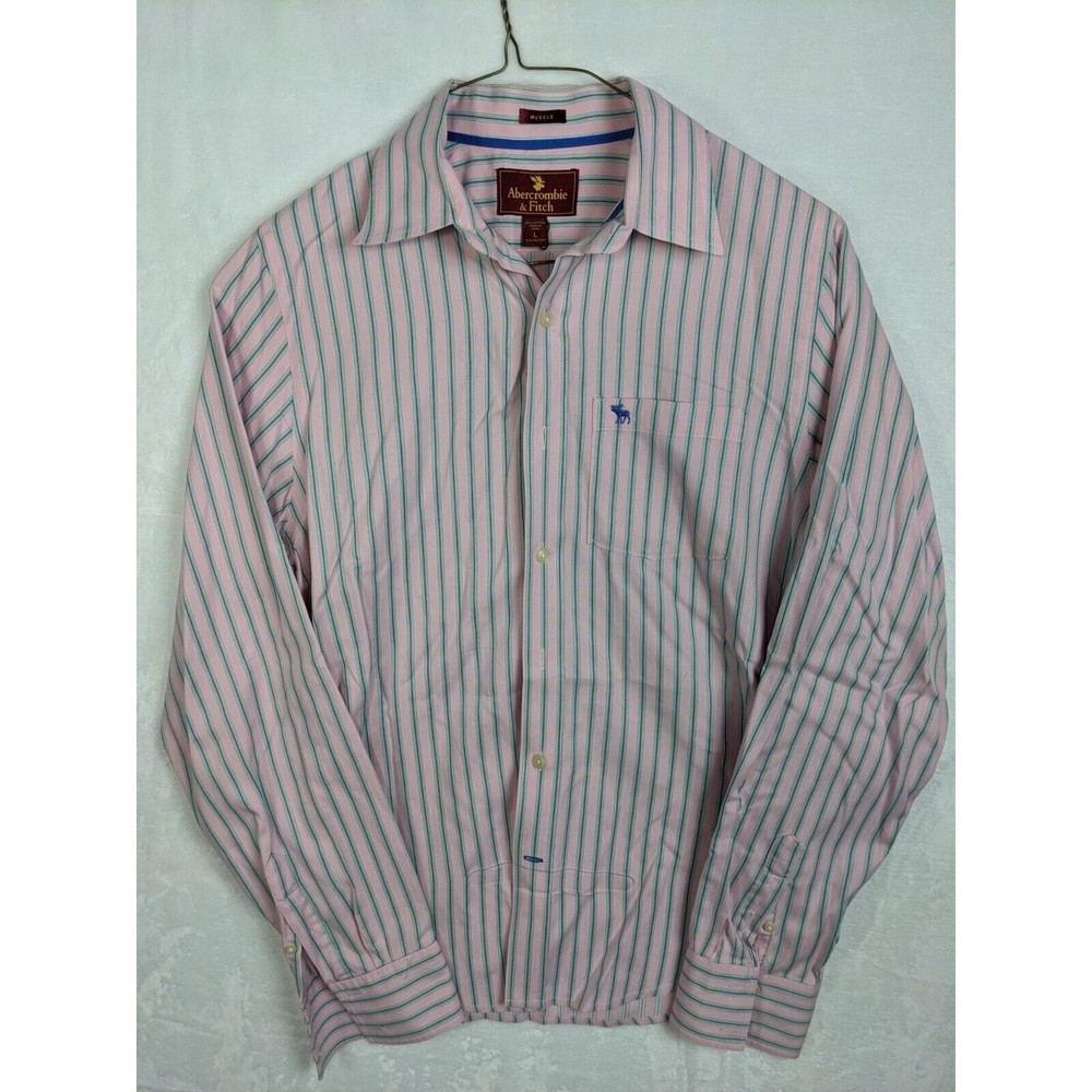 Abercrombie & Fitch Muscle Fit Long Sleeve Stripe Shirt Pink L